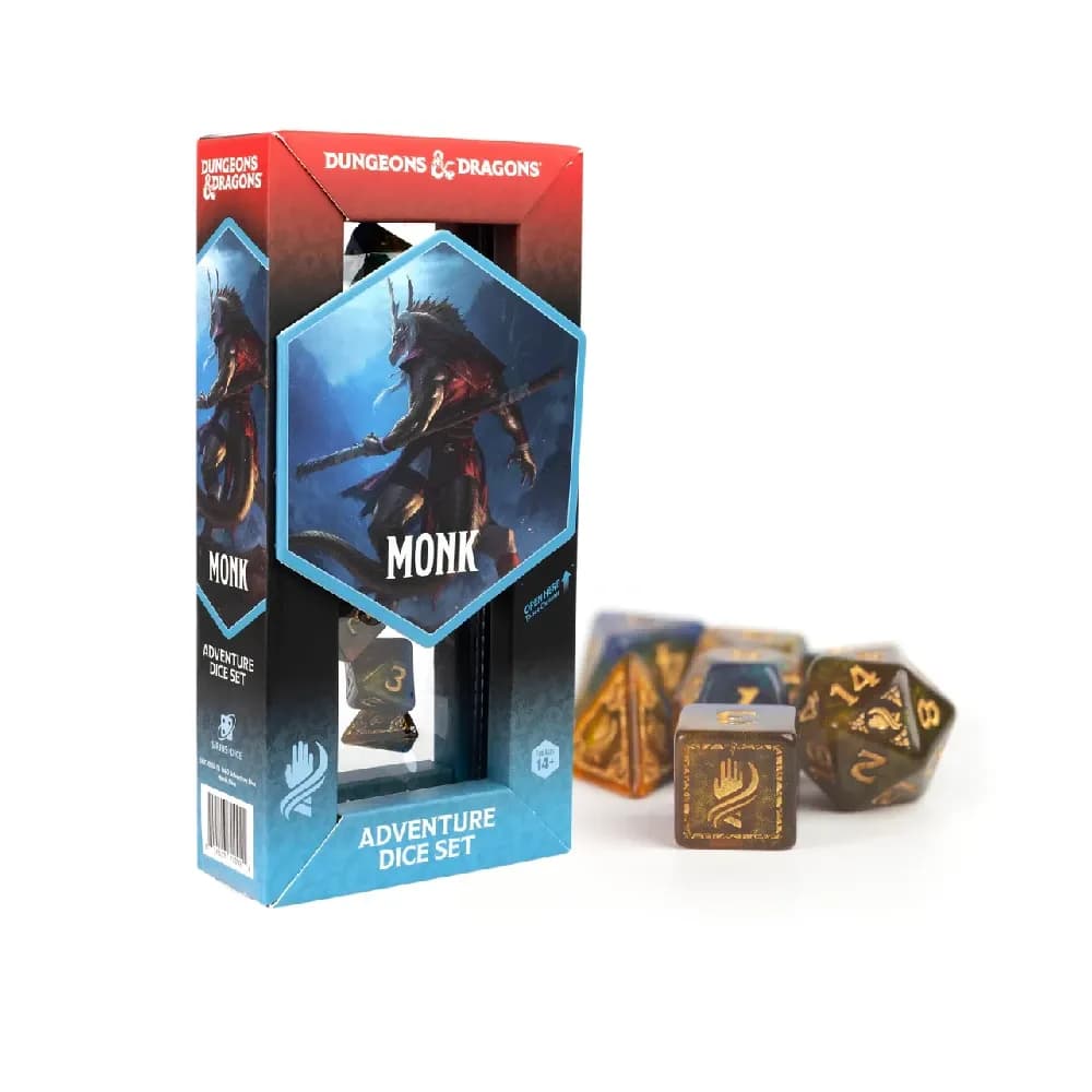 Dungeons and Dragons – Adventure Dice Set: Monk (modré/zlaté)